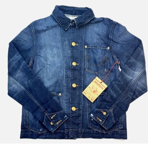 True Religion Dino Denim Jacket Men's Size L 100% Cotton Blue New